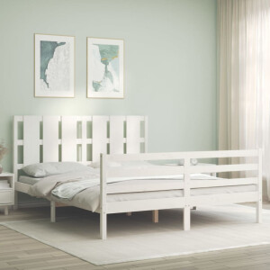 vidaXL Bedframe met hoofdbord massief hout wit