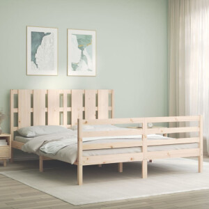 vidaXL Bedframe met hoofdbord massief hout 160x200 cm