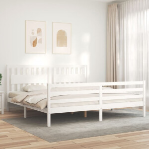 vidaXL Bedframe met hoofdbord massief hout wit 200x200 cm