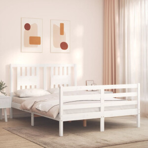 vidaXL Bedframe met hoofdbord massief hout wit 140x190 cm