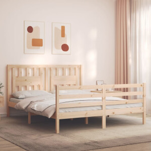 vidaXL Bedframe met hoofdbord massief hout 160x200 cm