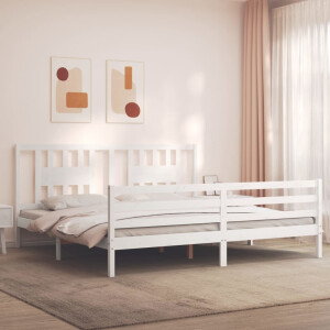 vidaXL Bedframe met hoofdbord massief hout wit 200x200 cm