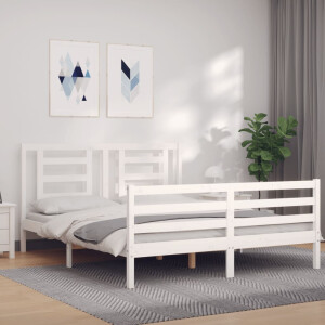 vidaXL Bedframe met hoofdbord massief hout wit 160x200 cm