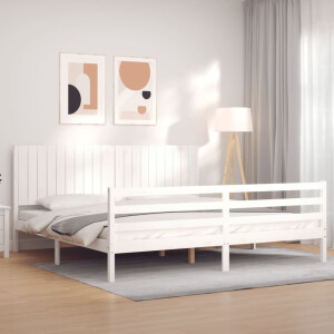vidaXL Bedframe met hoofdbord massief hout wit 200x200 cm