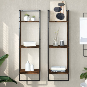 vidaXL Wandrek 3-laags 30x25x100 cm bewerkt hout gerookt eikenkleurig
