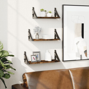 vidaXL 3-delige Wandschappenset bewerkt hout gerookt eikenkleurig