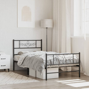 vidaXL Bedframe met hoofd- en voeteneinde metaal zwart 75x190 cm