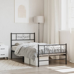 vidaXL Bedframe met hoofd- en voeteneinde metaal zwart 107x203 cm