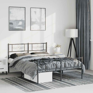 vidaXL Bedframe met hoofd- en voeteneinde metaal zwart 150x200 cm