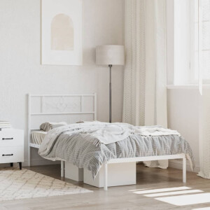 vidaXL Bedframe met hoofdbord zonder matras metaal wit 75x190 cm