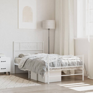 vidaXL Bedframe met hoofd- en voeteneinde metaal wit 107x203 cm