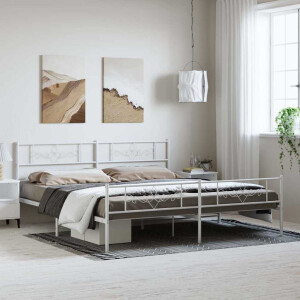 vidaXL Bedframe met hoofd- en voeteneinde metaal wit 183x213 cm