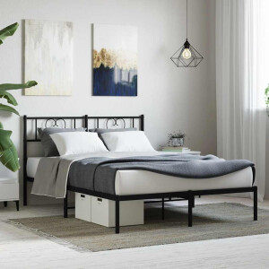vidaXL Bedframe met hoofdbord metaal zwart 160x200 cm