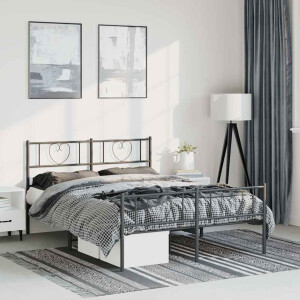 vidaXL Bedframe met hoofd- en voeteneinde metaal zwart 150x200 cm