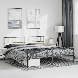 vidaXL Bedframe met hoofd- en voeteneinde metaal zwart 183x213 cm