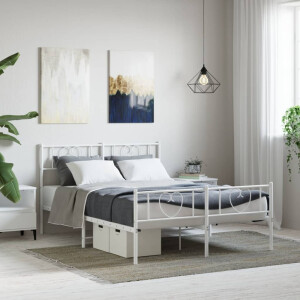 vidaXL Bedframe met hoofd- en voeteneinde metaal wit 140x200 cm