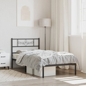 vidaXL Bedframe met hoofdbord metaal zwart 75x190 cm