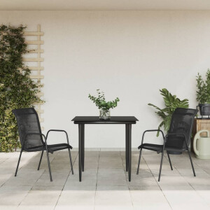 vidaXL 3-delige Tuinset textileen en staal zwart