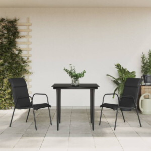 vidaXL 3-delige Tuinset textileen en staal zwart