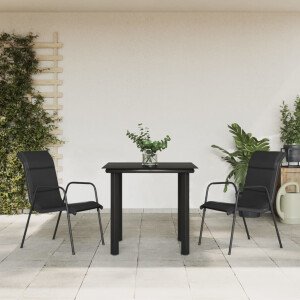 vidaXL 3-delige Tuinset textileen en staal zwart