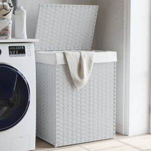 vidaXL Wasmand met deksel 46x33x60 cm poly rattan wit
