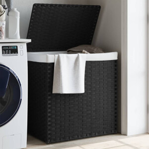 vidaXL Wasmand met 2 vakken 53x35x57 cm poly rattan zwart