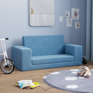 vidaXL Kinderslaapbank 2-zits zacht pluche blauw
