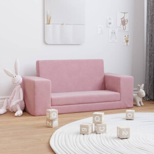 vidaXL Kinderslaapbank 2-zits zacht pluche roze