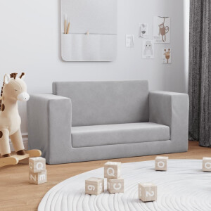 vidaXL Kinderslaapbank 2-zits zacht pluche lichtgrijs