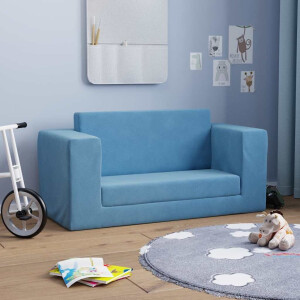 vidaXL Kinderslaapbank 2-zits zacht pluche blauw