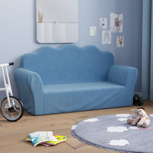 vidaXL Kinderbank 2-zits zacht pluche blauw