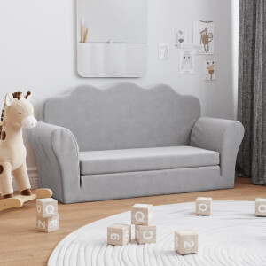vidaXL Kinderslaapbank 2-zits zacht pluche lichtgrijs