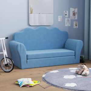 vidaXL Kinderslaapbank 2-zits zacht pluche blauw