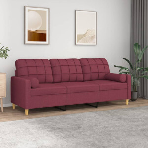 vidaXL Driezitsbank met sierkussens 180 cm stof wijnrood