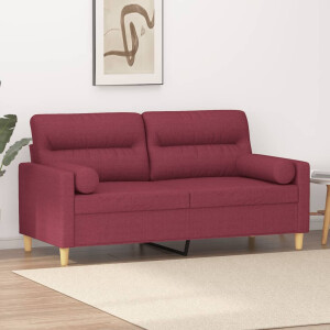 vidaXL Tweezitsbank met sierkussens 140 cm stof wijnrood