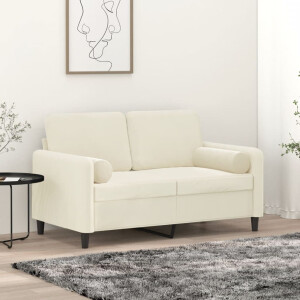 vidaXL Tweezitsbank met sierkussens 120 cm fluweel crèmekleurig