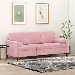 vidaXL Driezitsbank met sierkussens 180 cm fluweel roze