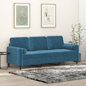 vidaXL Driezitsbank met sierkussens 180 cm fluweel blauw