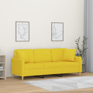 vidaXL Driezitsbank met sierkussens 180 cm stof lichtgeel