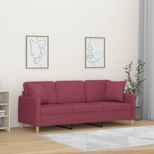 vidaXL Driezitsbank met sierkussens 180 cm stof wijnrood
