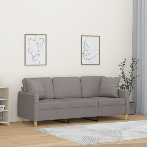 vidaXL Driezitsbank met sierkussens 180 cm stof taupe