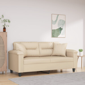 vidaXL Tweezitsbank met kussens 140 cm microvezelstof crèmekleurig