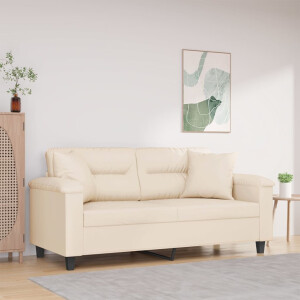 vidaXL Tweezitsbank met kussens 140 cm microvezelstof beige
