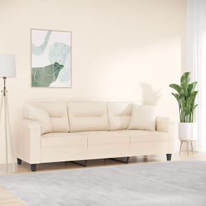 vidaXL Driezitsbank met kussens 180 cm microvezelstof beige