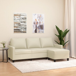 vidaXL Driezitsbank met voetenbank 180 cm kunstleer crème