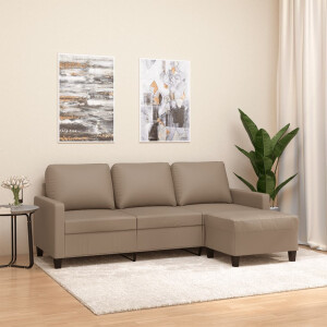 vidaXL Driezitsbank met voetenbank 180 cm kunstleer cappuccinokleurig