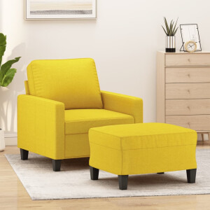 vidaXL Fauteuil met voetenbank 60 cm stof lichtgeel
