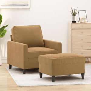 vidaXL Fauteuil met voetenbank 60 cm fluweel bruin
