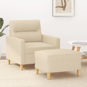 vidaXL Fauteuil met voetenbank 60 cm stof crèmekleurig