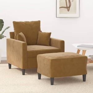 vidaXL Fauteuil met voetenbank 60 cm fluweel bruin